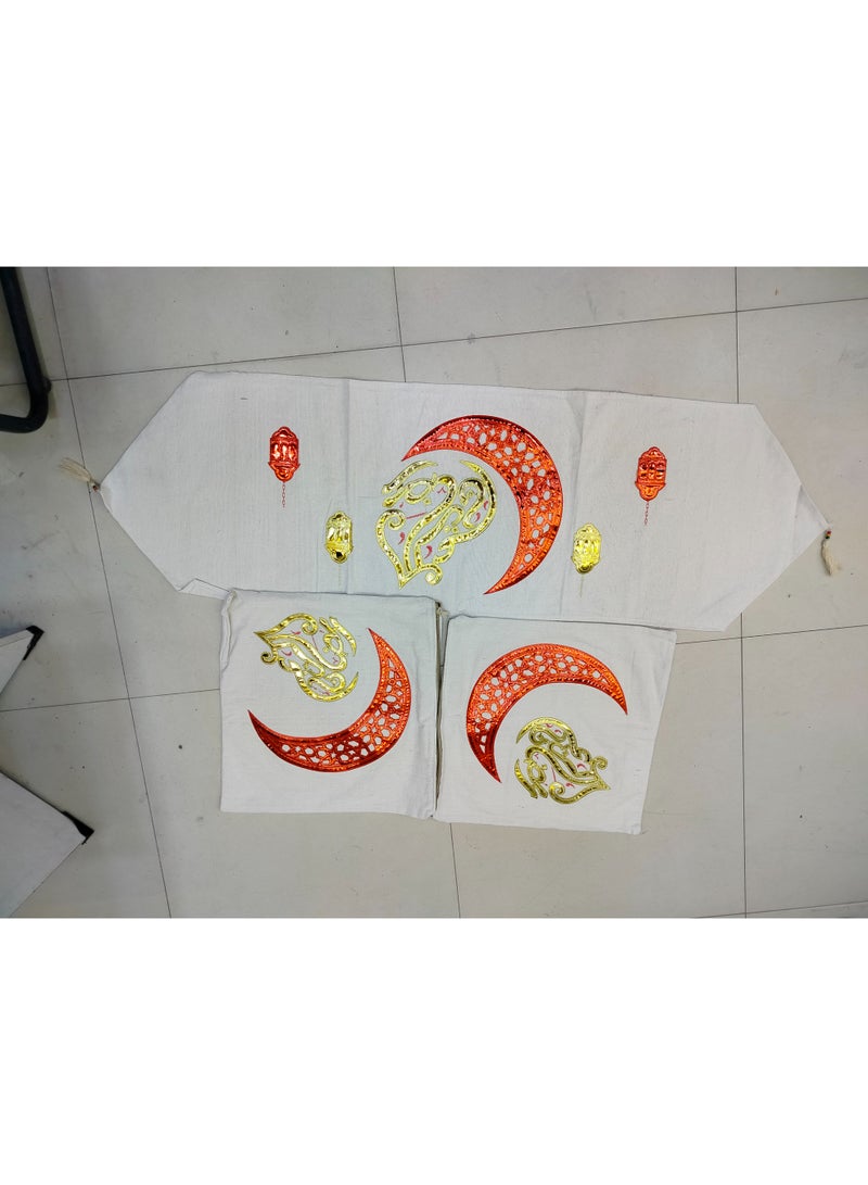 Ramadan Embroidered Linen Table Runner Set – 150cm Runner + 2 Cushion Covers 60cm - Image 2